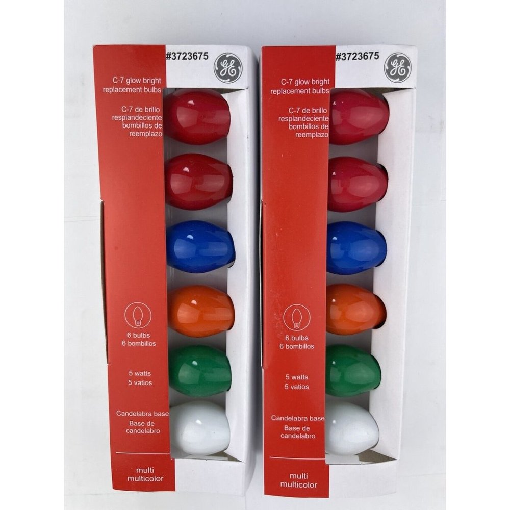GE C-7 Glow Bright Replacment Bulbs 6 Bulbs MultiColor 5 Watts C7 Christmas Lot‎